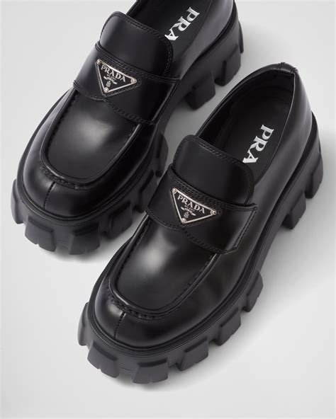 prada monolith fake|Monolith brushed leather loafers in black .